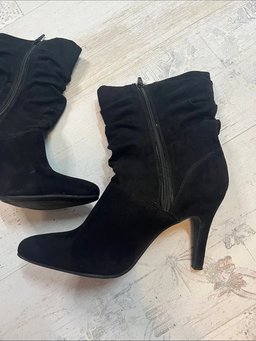 A.n.a Black Suede Slouch Heeled Boots Size 9.5
